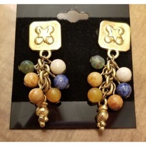 Vintage Signed ROBERT ROSE Gold Tone Multicolor Ball Dangle Pierced